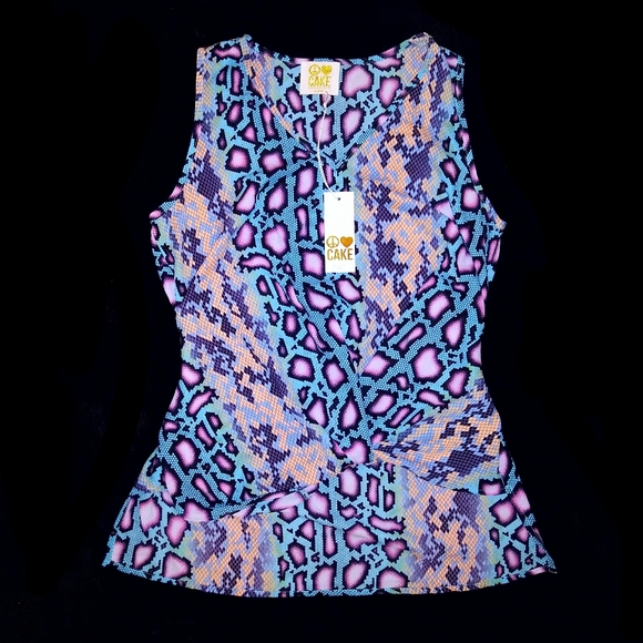 Peace Love Cake Multicolor Animal Print Sleeveless Blouse Front Knot Twist NWT - Picture 10 of 13